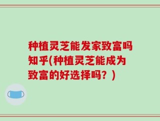 种植灵芝能发家致富吗知乎(种植灵芝能成为致富的好选择吗？)