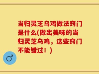 当归灵芝乌鸡做法窍门是什么(做出美味的当归灵芝乌鸡，这些窍门不能错过！)