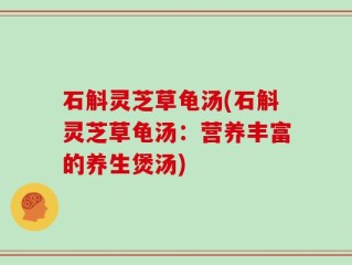 石斛灵芝草龟汤(石斛灵芝草龟汤：营养丰富的养生煲汤)