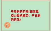 干石斛的药效(提高免疫力和抗疲劳：干石斛的药效)