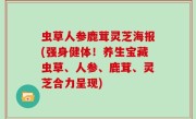 虫草人参鹿茸灵芝海报(强身健体！养生宝藏虫草、人参、鹿茸、灵芝合力呈现)