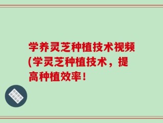 学养灵芝种植技术视频(学灵芝种植技术，提高种植效率！