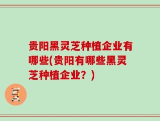 贵阳黑灵芝种植企业有哪些(贵阳有哪些黑灵芝种植企业？)