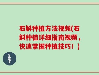 石斛种植方法视频(石斛种植详细指南视频，快速掌握种植技巧！)