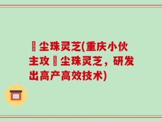 雮尘珠灵芝(重庆小伙主攻雮尘珠灵芝，研发出高产高效技术)