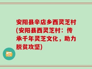 安阳县辛店乡西灵芝村(安阳县西灵芝村：传承千年灵芝文化，助力脱贫攻坚)