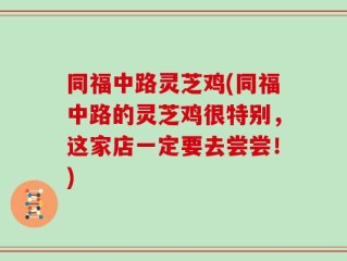 同福中路灵芝鸡(同福中路的灵芝鸡很特别，这家店一定要去尝尝！)