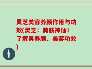 灵芝美容养颜作用与功效(灵芝：美肤神仙！了解其养颜、美容功效)