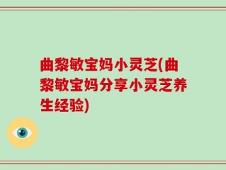 曲黎敏宝妈小灵芝(曲黎敏宝妈分享小灵芝养生经验)