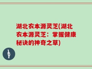 湖北农本源灵芝(湖北农本源灵芝：掌握健康秘诀的神奇之草)