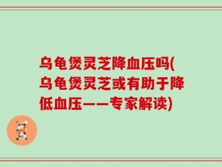 乌龟煲灵芝降血压吗(乌龟煲灵芝或有助于降低血压——专家解读)