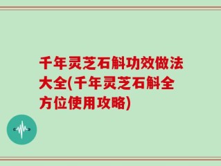 千年灵芝石斛功效做法大全(千年灵芝石斛全方位使用攻略)