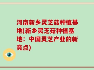 河南新乡灵芝菇种植基地(新乡灵芝菇种植基地：中国灵芝产业的新亮点)