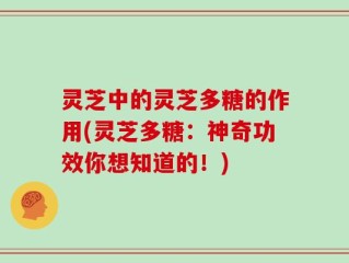 灵芝中的灵芝多糖的作用(灵芝多糖：神奇功效你想知道的！)