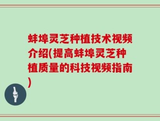 蚌埠灵芝种植技术视频介绍(提高蚌埠灵芝种植质量的科技视频指南)
