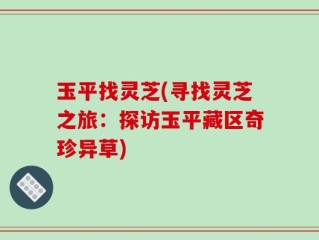 玉平找灵芝(寻找灵芝之旅：探访玉平藏区奇珍异草)