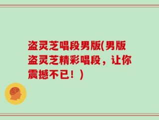 盗灵芝唱段男版(男版盗灵芝精彩唱段，让你震撼不已！)