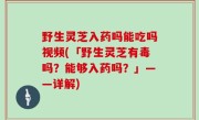 野生灵芝入药吗能吃吗视频(「野生灵芝有毒吗？能够入药吗？」——详解)