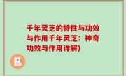 千年灵芝的特性与功效与作用千年灵芝：神奇功效与作用详解)