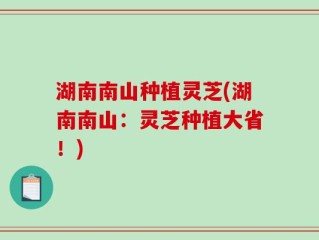 湖南南山种植灵芝(湖南南山：灵芝种植大省！)