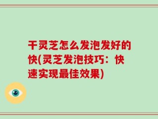 干灵芝怎么发泡发好的快(灵芝发泡技巧：快速实现最佳效果)