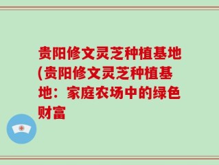 贵阳修文灵芝种植基地(贵阳修文灵芝种植基地：家庭农场中的绿色财富
