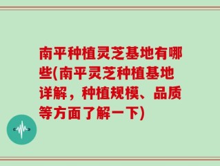 南平种植灵芝基地有哪些(南平灵芝种植基地详解，种植规模、品质等方面了解一下)