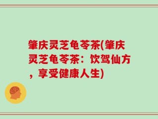 肇庆灵芝龟苓茶(肇庆灵芝龟苓茶：饮驾仙方，享受健康人生)