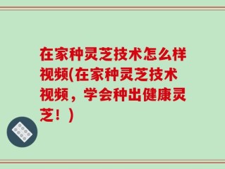 在家种灵芝技术怎么样视频(在家种灵芝技术视频，学会种出健康灵芝！)