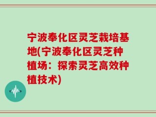 宁波奉化区灵芝栽培基地(宁波奉化区灵芝种植场：探索灵芝高效种植技术)