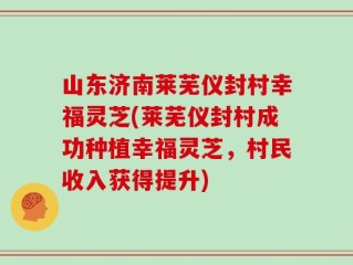 山东济南莱芜仪封村幸福灵芝(莱芜仪封村成功种植幸福灵芝，村民收入获得提升)