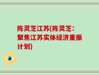 陈灵芝江苏(陈灵芝：聚焦江苏实体经济重振计划)