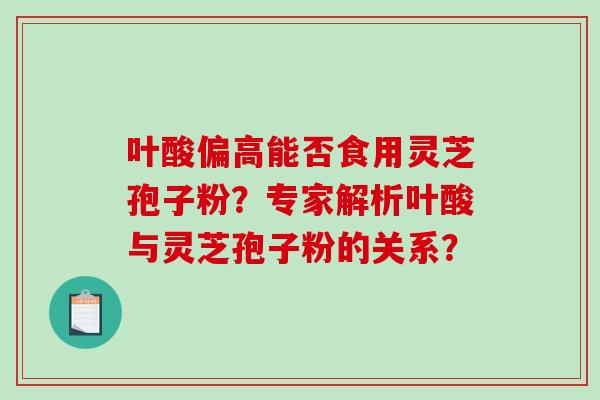 叶酸偏高能否食用灵芝孢子粉?专家解析叶酸与灵芝孢子粉的关系? 叶酸偏高能否食用灵芝孢子粉?专家解析叶酸与灵芝孢子粉的关系?