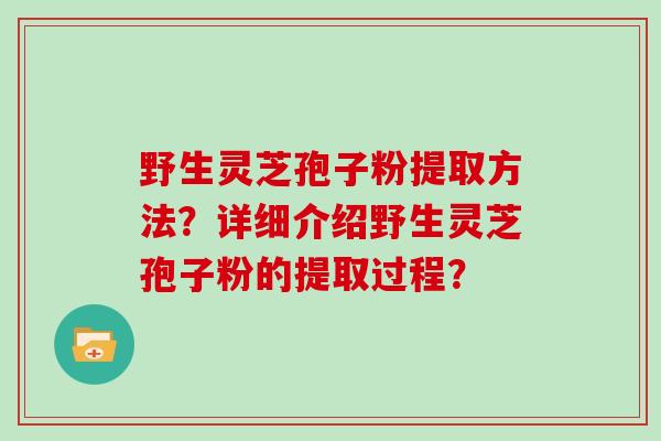 野生灵芝孢子粉提取方法？详细介绍野生灵芝孢子粉的提取过程？