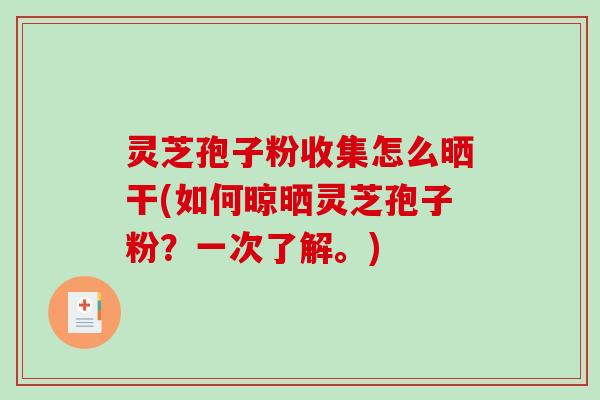 灵芝孢子粉收集怎么晒干(如何晾晒灵芝孢子粉？一次了解。)