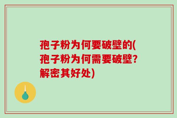 孢子粉为何要破壁的(孢子粉为何需要破壁？解密其好处)