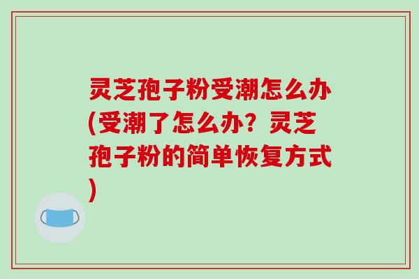 灵芝孢子粉受潮怎么办(受潮了怎么办?灵芝孢子粉的简单恢复方式) 灵芝孢子粉受潮怎么办(受潮了怎么办?灵芝孢子粉的简单恢复方式)