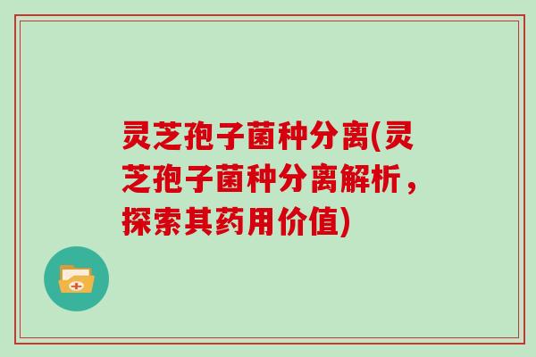 灵芝孢子菌种分离(灵芝孢子菌种分离解析，探索其药用价值)