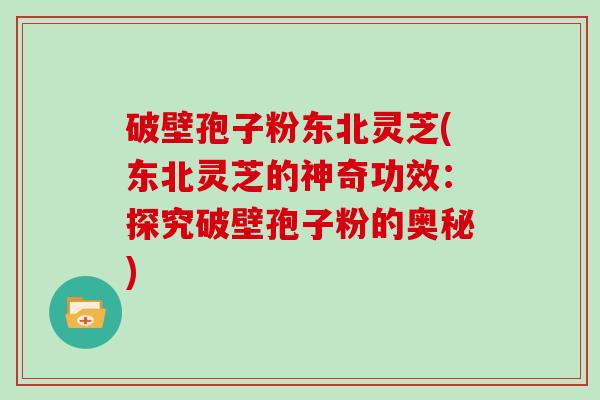 破壁孢子粉东北灵芝(东北灵芝的神奇功效:探究破壁孢子粉的奥秘) 破壁孢子粉东北灵芝(东北灵芝的神奇功效:探究破壁孢子粉的奥秘)