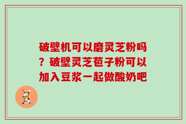 破壁机可以磨灵芝粉吗?破壁灵芝苞子粉可以加入豆浆一起做酸奶吧 破壁机可以磨灵芝粉吗?破壁灵芝苞子粉可以加入豆浆一起做酸奶吧