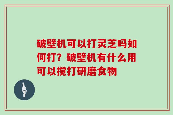 破壁机可以打灵芝吗如何打？破壁机有什么用可以搅打研磨食物