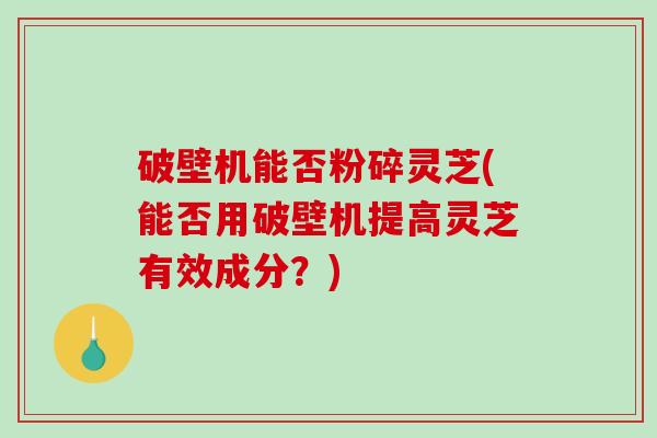 破壁机能否粉碎灵芝(能否用破壁机提高灵芝有效成分？)