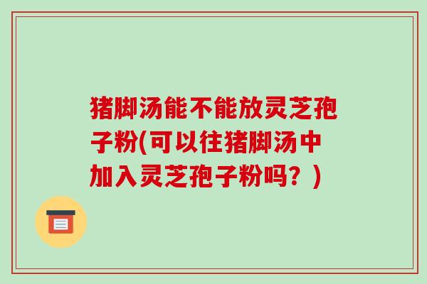 猪脚汤能不能放灵芝孢子粉(可以往猪脚汤中加入灵芝孢子粉吗？)