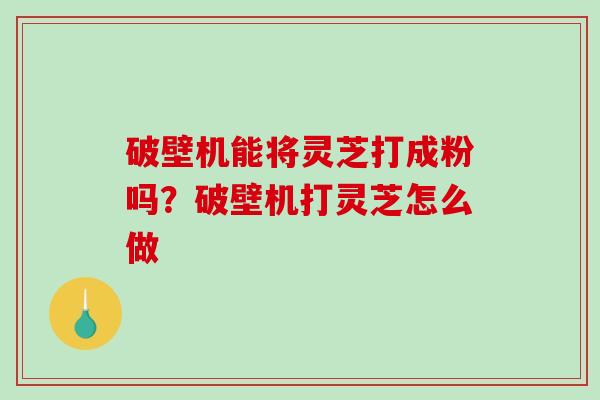 破壁机能将灵芝打成粉吗？破壁机打灵芝怎么做
