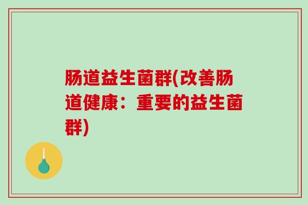 肠道益生菌群(改善肠道健康：重要的益生菌群)