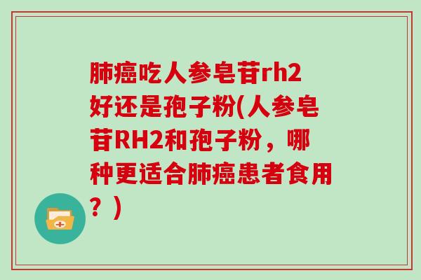 吃人参皂苷rh2好还是孢子粉(人参皂苷RH2和孢子粉，哪种更适合患者食用？)