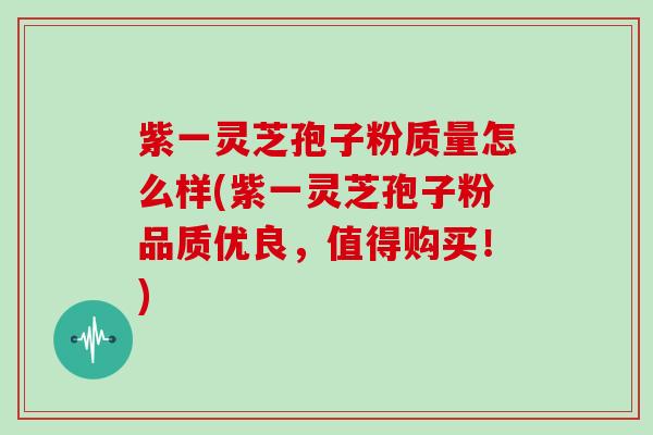紫一灵芝孢子粉质量怎么样(紫一灵芝孢子粉品质优良，值得购买！)