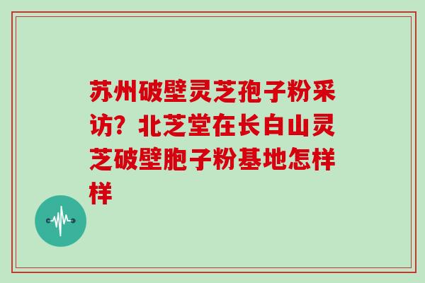 苏州破壁灵芝孢子粉采访？北芝堂在长白山灵芝破壁胞子粉基地怎样样