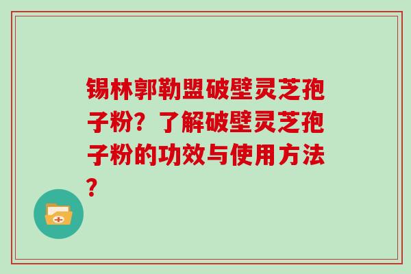 锡林郭勒盟破壁灵芝孢子粉？了解破壁灵芝孢子粉的功效与使用方法？