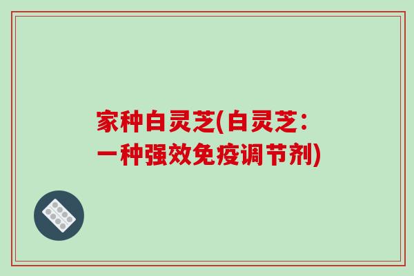 家种白灵芝(白灵芝：一种强效免疫调节剂)
